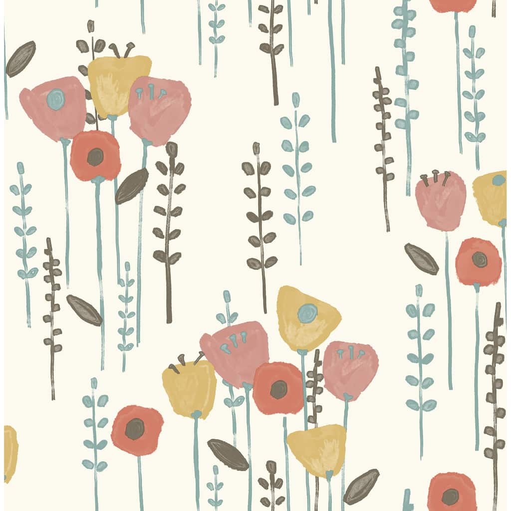 A-Street Prints Mabel Coral Floral Field Wallpaper