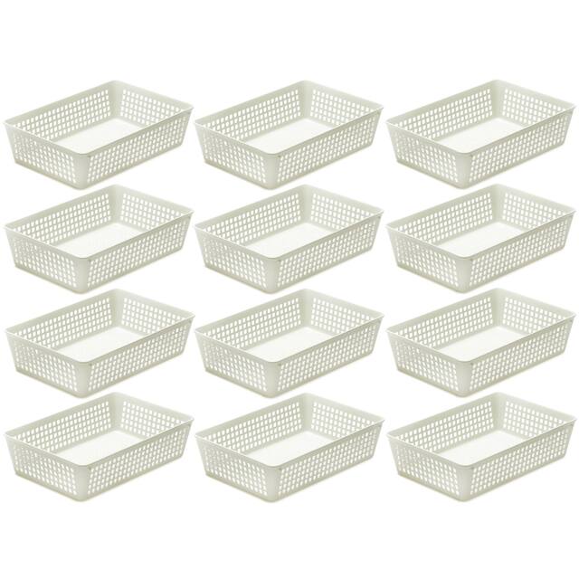 12-Pack Plastic Storage Baskets for Office Drawer, Classroom Desk - White