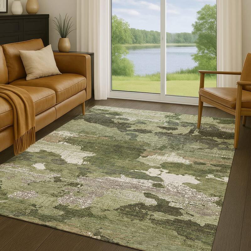 Machine Washable Indoor/ Outdoor Abstract Casual Chantille Rug