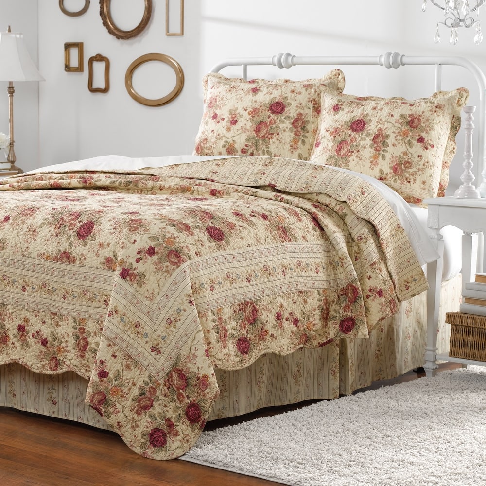 Greenland Home Fashions Antique Rose All-Cotton Reversible Quilt Set