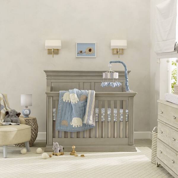 slide 2 of 8, Lambs & Ivy Signature Elephant Tales Blue/Gray/White Stripe 4-Piece Nursery Baby Crib Bedding Set