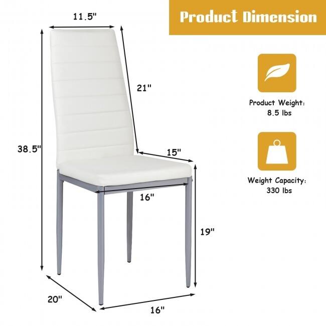 4 Pieces PVC Elegant Design Leather Dining Chairs with Solid Metal Legs - 16.0" x 20.0" x 38.5" (W x D x H)