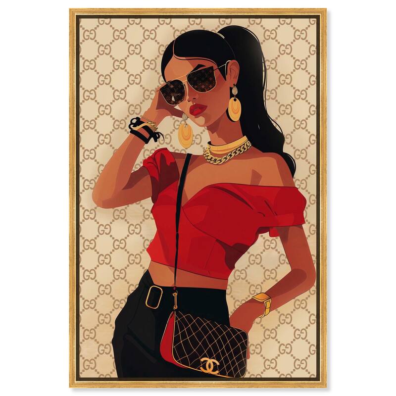Her Stylish Red Look Canvas by Art Remedy - Gold - 24" x 36"