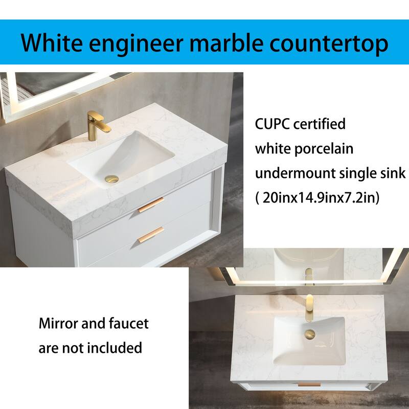 Modern LED 36''/48''/60'' White / Green Bathroom Vanity with Undermount Single / Double Sink