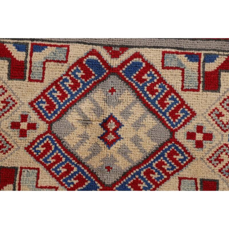 All-Over Geometric Kazak Oriental Accent Rug Hand-Knotted Wool Carpet - 3'5"x 4'10"
