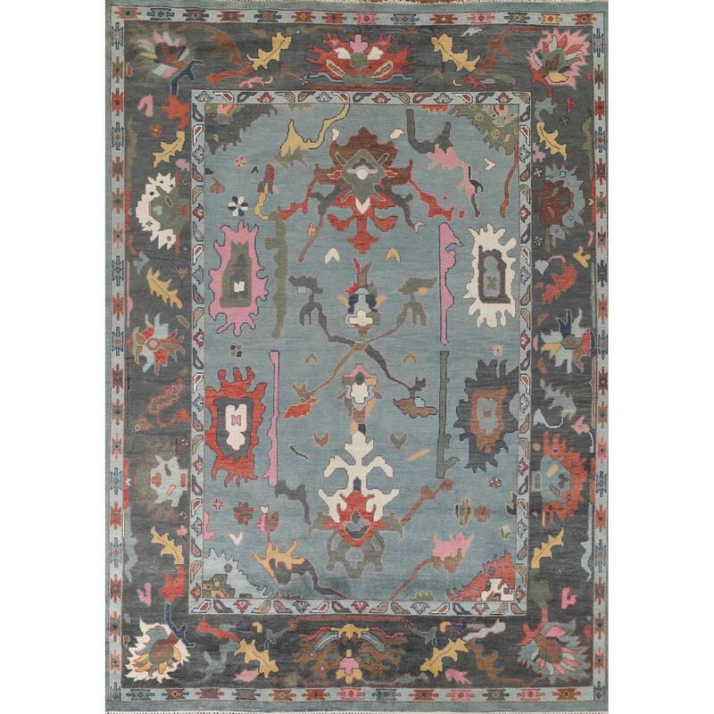 Floral Oushak Indian Area Rug Handmade Wool Carpet - 9'3"x 11'11"