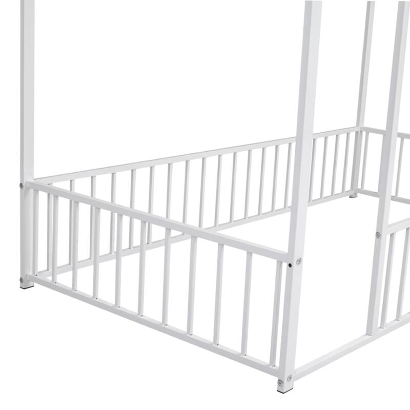 Kids' Twin/Full Metal House Bed Frame with Roof and Fence, Playful Sleep and Play Space, Sturdy Frame, Multiple Colors