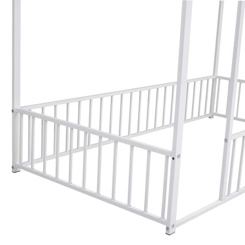 Twin Size Metal Bed House Bed Frame with Fence, for Kids, Teens, Girls, Boys
