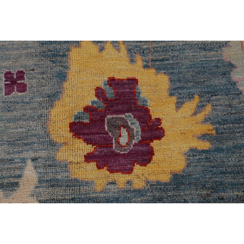 Hand Knotted Oriental 100% Wool Carpet Transitional All-Over Navy Blue & Blues Oushak Area Rug - 14' 1'' X 10' 3''