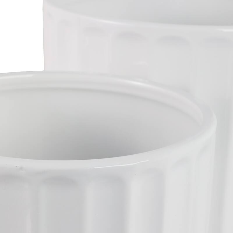 Ceramic Saucer Planters Ribbed Texture (Set of 2) - 10", 9" White - 12" x 12" x 10"