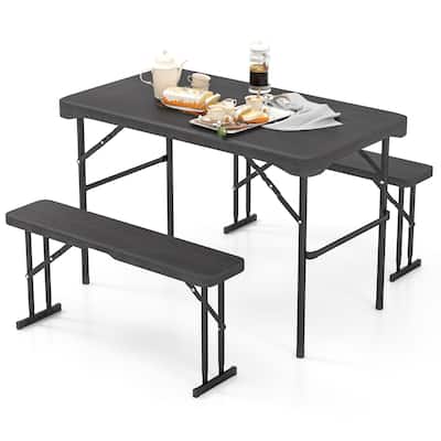 Gymax Outdoor Table Bench Set Folding Picnic Table Set w/ 2 Benches