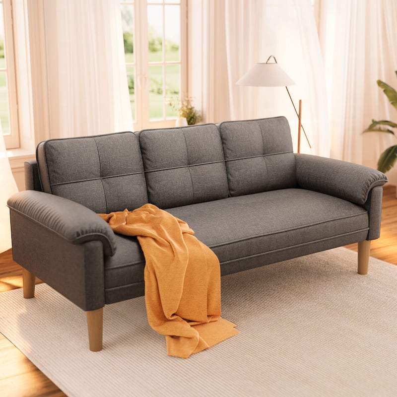 3-Seater Modern Upholstered Sofa, Convertible Sofa, Sofa Bed with Sturdy Wooden Legs for Living Room - Dark Grey