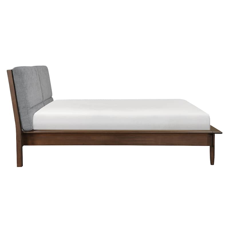 Soly Queen Size Platform Bed, Upholstered Back Panel, Brown, Dark Gray