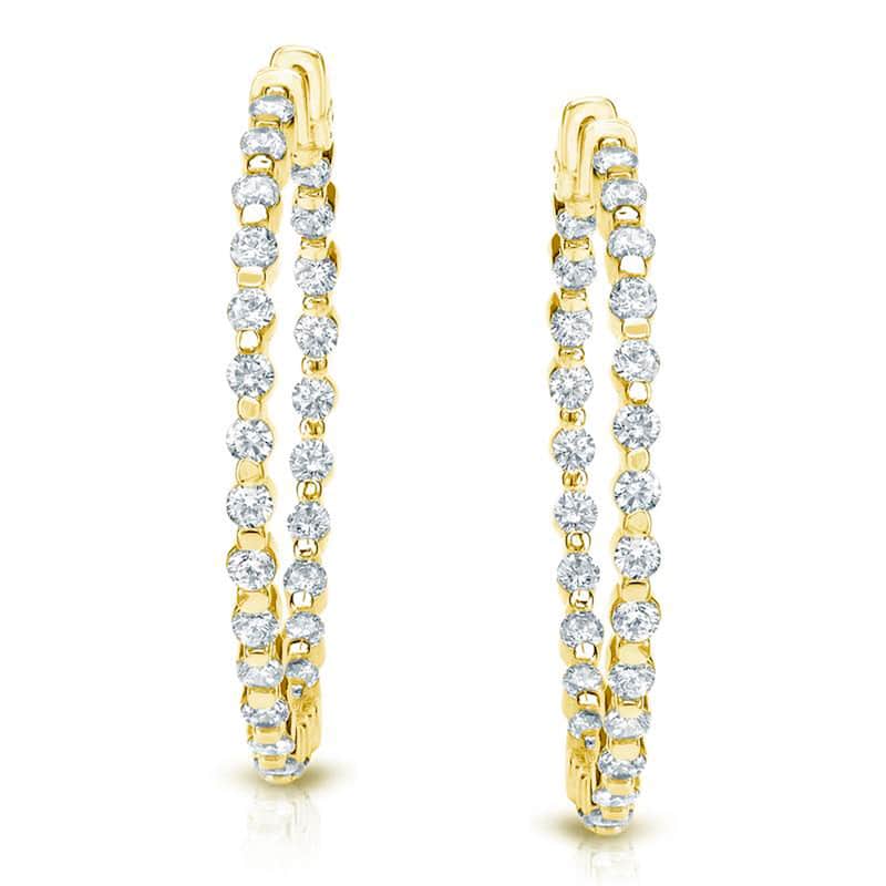 Auriya 14k Gold 10 carat TW Shared Prong Large Diamond Hoop Earrings (H-I, SI1-SI2) - 1.88-inch - Yellow Gold