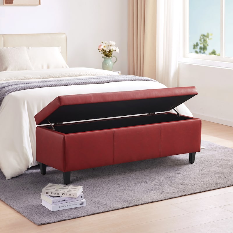 50.3" x 17.50" x 18" Upholstered Rectangular Storage Ottoman-Faux Leather