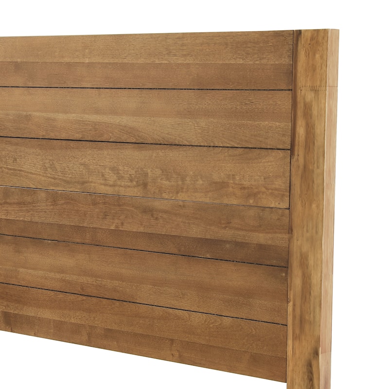 Mid-Century Modern Solid Wood Platform Bed with Headboard Queen/King/Full Size