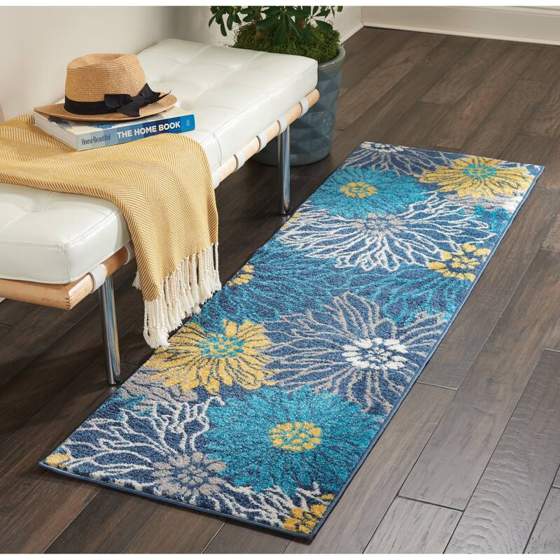 Nourison Passion Abstract Modern Floral Area Rug - 1' 10" x 6' - Blue/Yellow