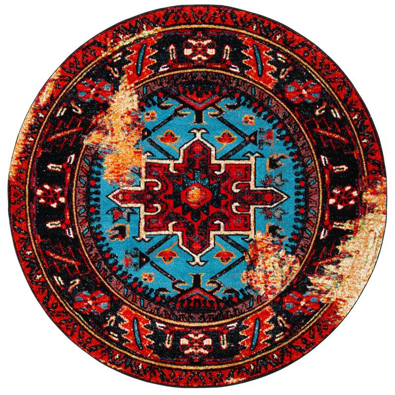 SAFAVIEH Vintage Hamadan Jaroslava Oriental Rug - 3' Round - Red/Light Blue