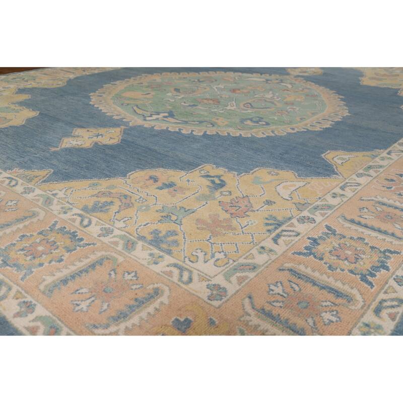 Hand Knotted Oriental 100% Wool Carpet Transitional Medallion Navy Blue & Blues Oushak Area Rug - 10' 1'' X 8' 3''