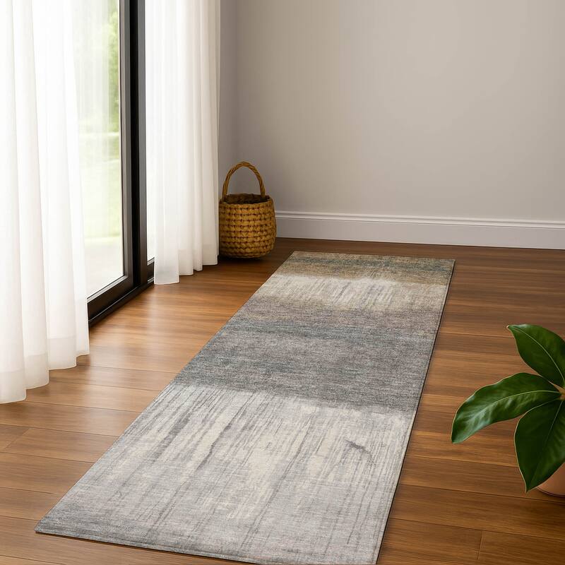 Premium Washable Super Soft Contemporary Drip Mayfield Rug - Taupe - 2'3" x 7'6"