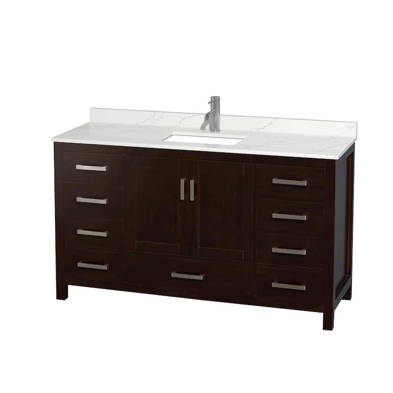 Wyndham Collection WCS141460S-QTZ-UNSMXX Sheffield 60" Free Standing - Espresso / Giotto Quartz Top / Brushed Chrome