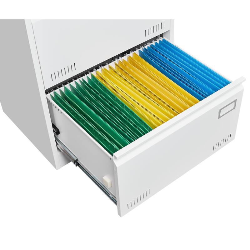 Anmytek White 3 Drawer Lateral Locking Metal Filing Cabinet for Home Office Legal Letter A4 F4 Storage