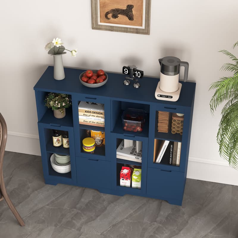 Wooden Floor Cabinet with 2 Glass Doors and 2 Storage Space