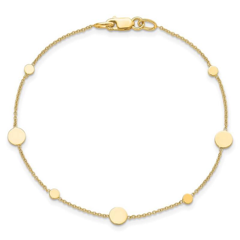 Curata 14k Yellow Gold 7.5" Polished Uneven Discs Stations Bracelet
