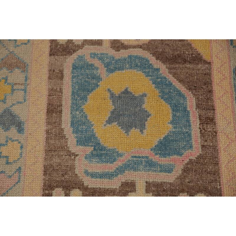 Hand Knotted Oriental 100% Wool Carpet Transitional Geometric Brown Oushak Runner Rug - 12' 3'' X 3' 2''