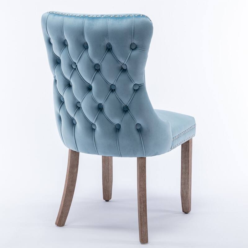 Upholstered Wing-Back Dining Chair with Backstitching Nailhead Trim and Solid Wood Legs,Set of 2
