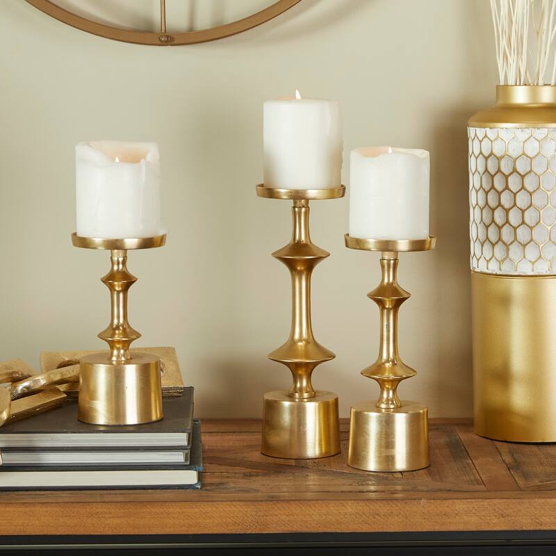 CosmoLiving by Cosmopolitan Gold Aluminum Pillar Candle Holder (Set of 3) - Gold