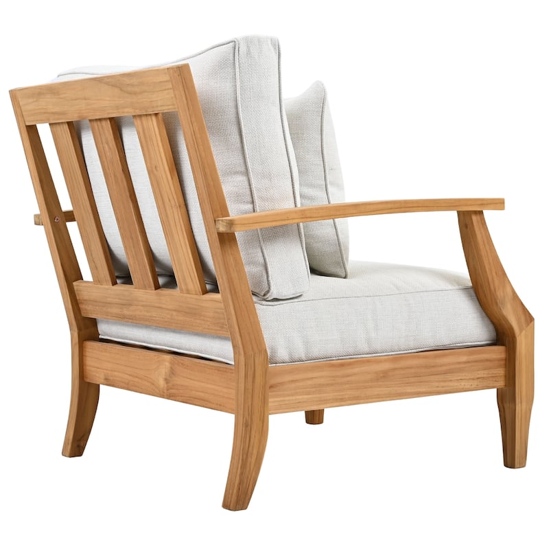 SAFAVIEH Couture Freida Wood Patio Arm Chair - 31.4" W x 35.6" L x 32.6" H - 31"W x 36"D x 33"H