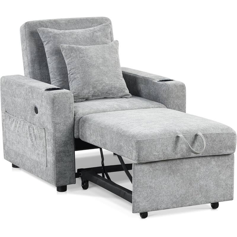 MCombo 3 in 1 Convertible Sleeper Sofa Bed, Pull Out Couch with Adjustable Backrest, Upholstered Recliner Chair VN6001 - Grey