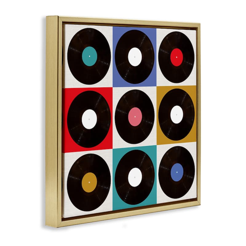 Stupell Geometric Music Records Framed Floater Canvas Wall Art Design By Katrina Craven