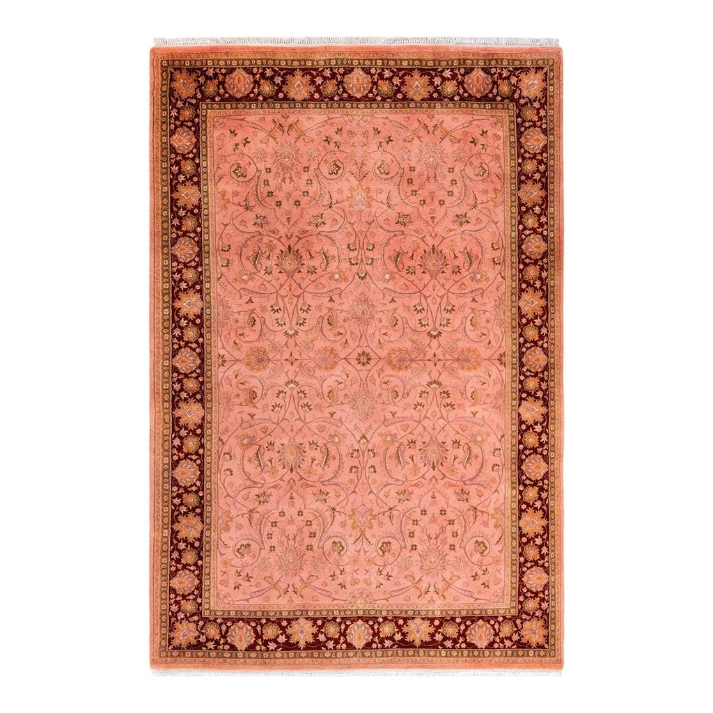 Overton Hand Knotted Wool Vintage Inspired Modern Contemporary Overdyed Pink Area Rug - 6' 3" x 9' 4"