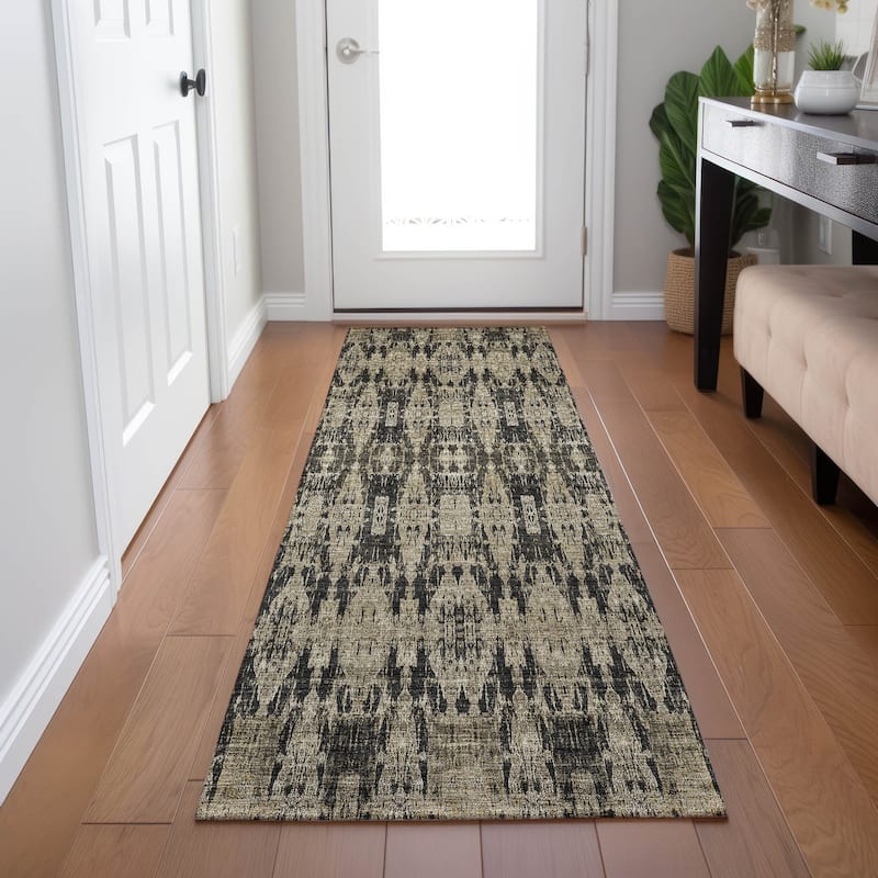 Machine Washable Indoor/ Outdoor Chantille Moroccan Boho Rug - Black - 2'3" x 7'6"