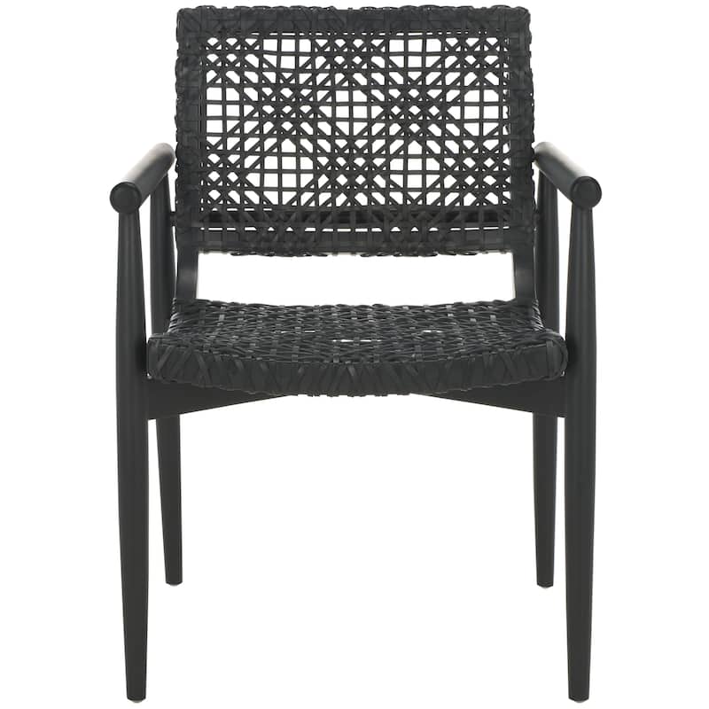 SAFAVIEH Clarissa Solid Wood & Leather Accent Chair (Fully Assembled) - W23" x D23" x H33" - 23Wx23Dx33H - Black