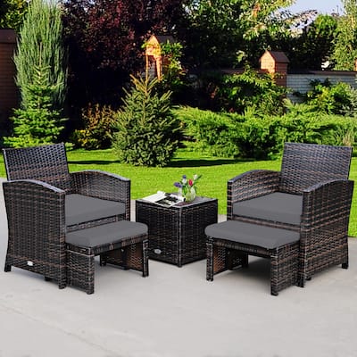 Costway 5PCS Patio Rattan Wicker Furniture Set Sofa Ottoman Cushion