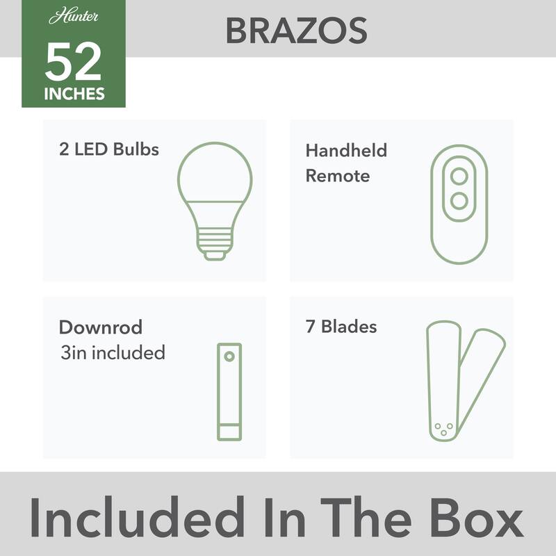 Hunter 52" Brazos Outdoor Ceiling Fan w/LED Light, Handheld Remote - Modern, Transitional, Windmill - Damp Rated - ENERGY STAR!