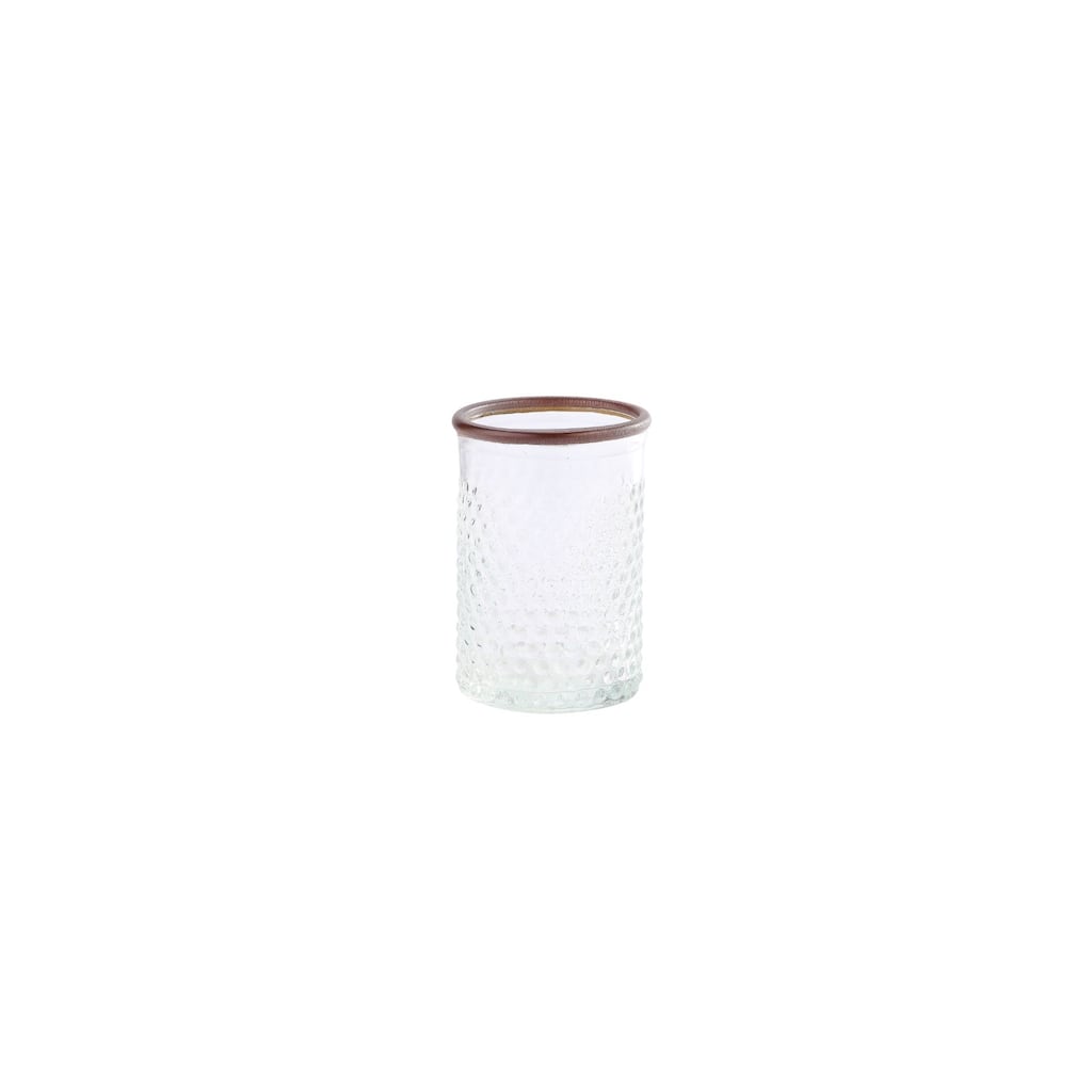 6.5" Clear Brown Textured Dot Pattern Cylindrical Vase Rim Leather