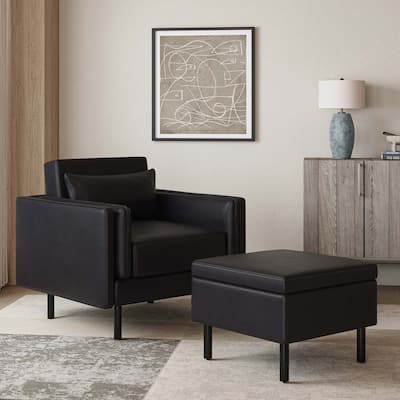 Anton Modern Leather 35" Wide Track Arm Chair with Lift-top Storage Ottoman by HULALA HOME