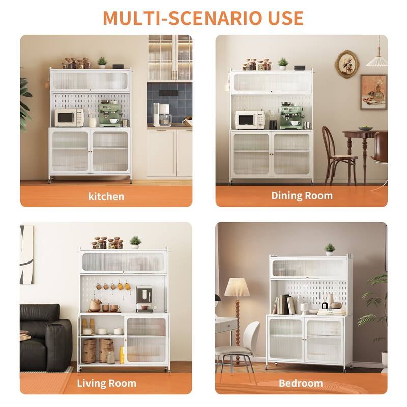 Kitchen Pantry Cabinet, Tall Storage Cabinet with Glass Doors & Adjustable Shelves, Cabinet Cupboard for Kitchen, Living Room