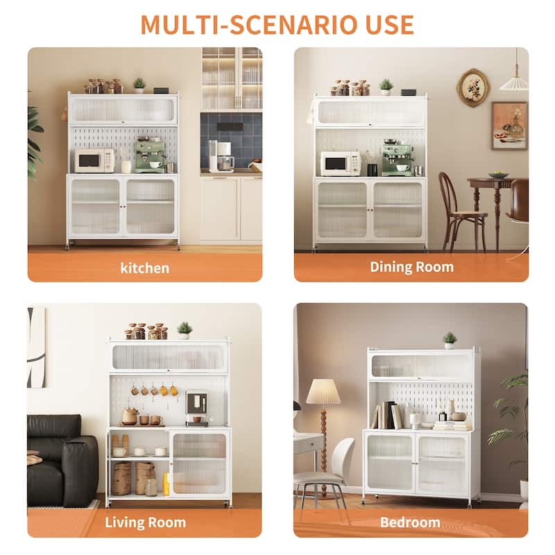 Kitchen Pantry Cabinet, Tall Storage Cabinet with Glass Doors & Adjustable Shelves, Cabinet Cupboard