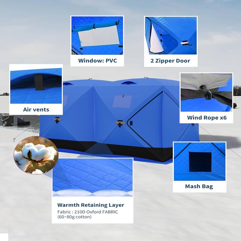 Portable Insulated Ice Fishing Tent Shelter 6-8 Person - N/A