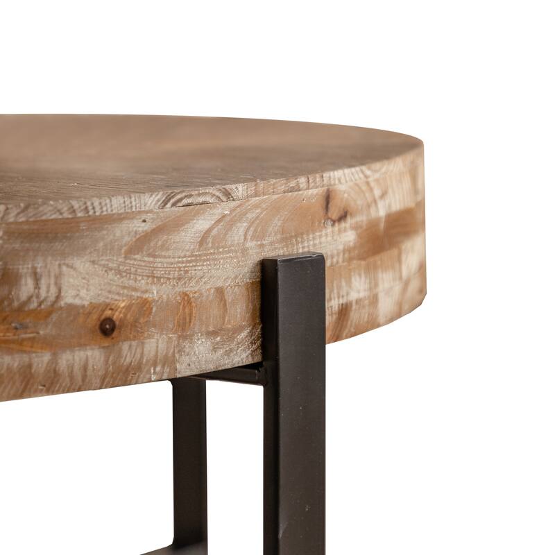31.29"Modern Retro Splicing Round Coffee Table , Fir Wood Table Top with Cross Legs Metal Base