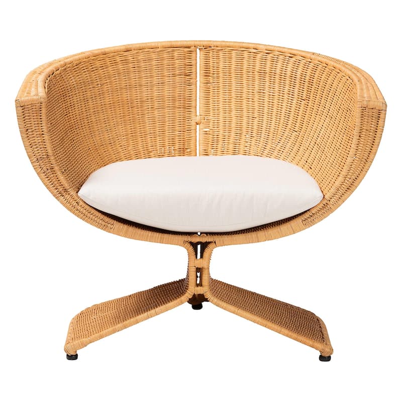Reya Natural Rattan Lounge Chair - Handwoven Wicker Accent Seating with Pedestal Base for Modern Boho Spaces