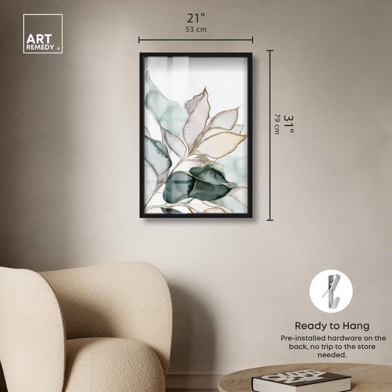 Pastel Leaves with Gold I Shadowbox by Art Remedy