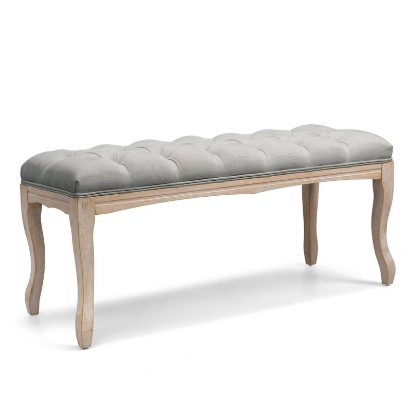 Wooden Tufted Upholstered Bed Bench Rectangular Ottoman