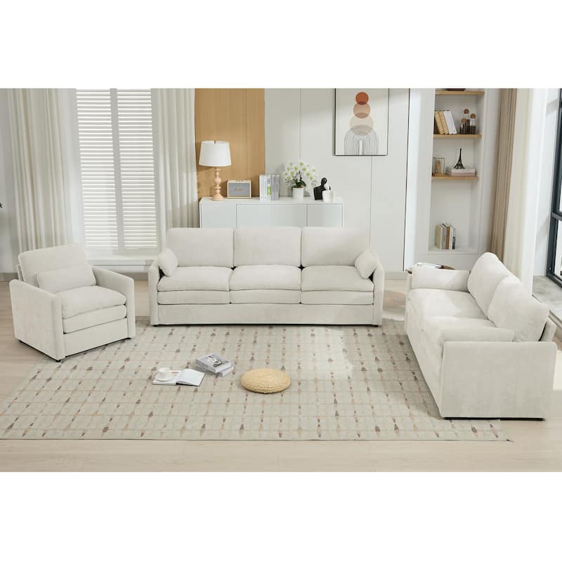 Living Room Cloud Plush Upholstered Sofa with Double Cushion - Beige - 6 Seat