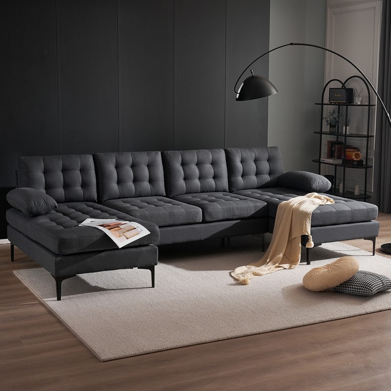 U-shaped Soft-Covered Armrest Backrest Seat Sectional Sofa Beige